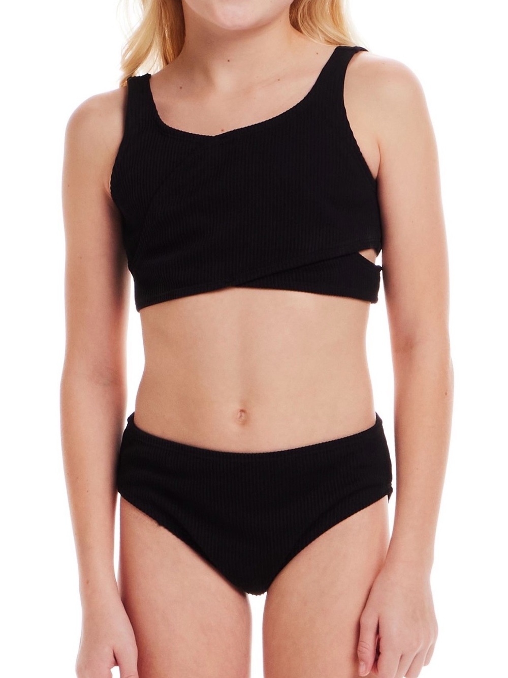 Girls XL (16) Andy and Evan Black Ribbed Two-Piece Bikini Set